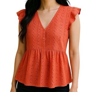 Coco + Carmen Coral Eyelet "Zendaya" Peplum Top S/M